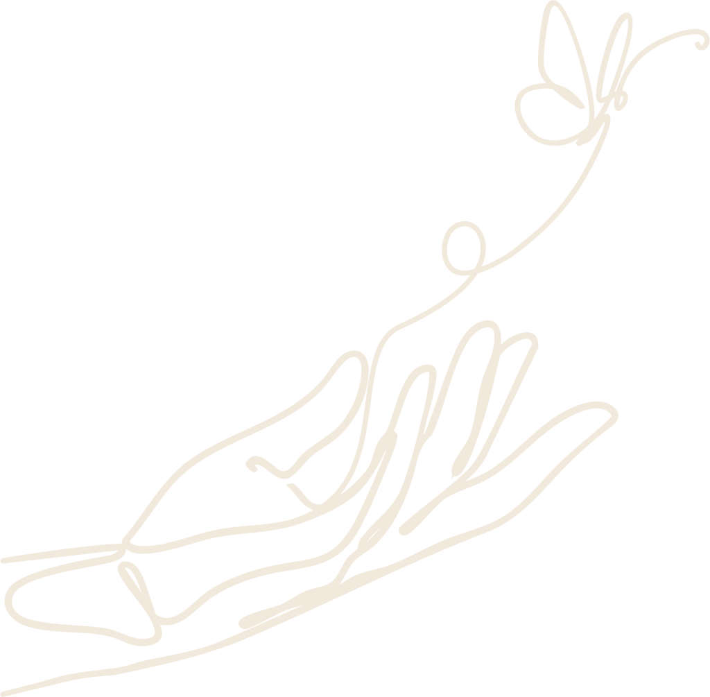 Logo en one line drawing (1 seul tracé) d'une main laissant partir un papillon